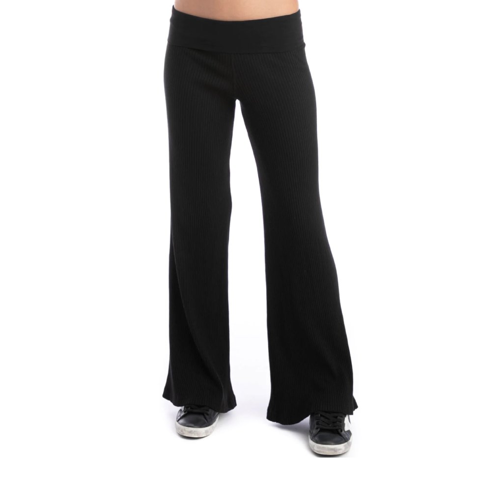 --Host Pick-- Hard Tail Forever 'Rolldown Ribbed Flare Pant' In Black